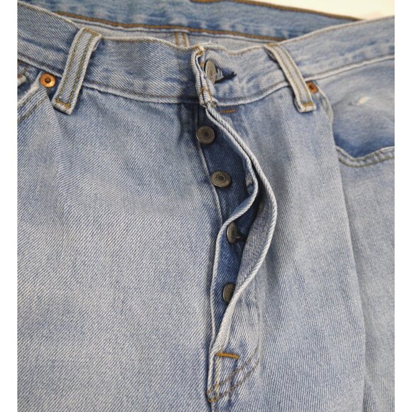 LEVIS blue distressed 501 cut off capri jeans Button Fly 35 waist 24 inseam - Picture 5 of 5